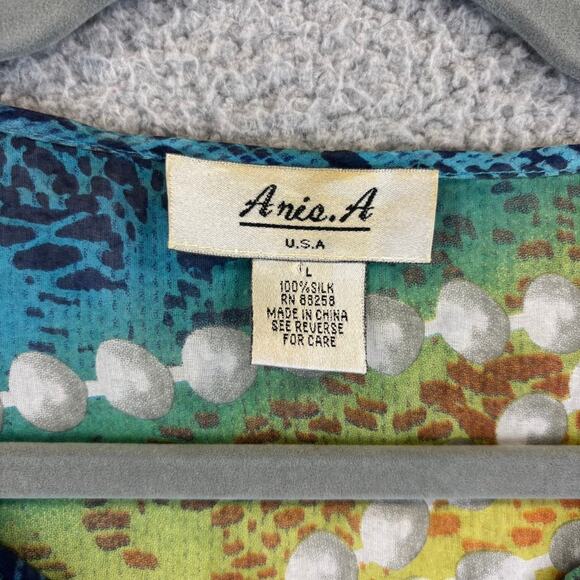 Aris A Silk Top Large Sheer Boho Artsy Gauzy Beaded Embellished Colorful USA - Picture 5 of 11